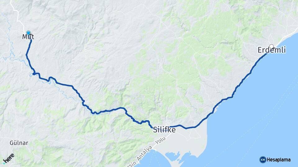 Mersin Mut Erdemli Arası Kaç Km - Yol Haritası