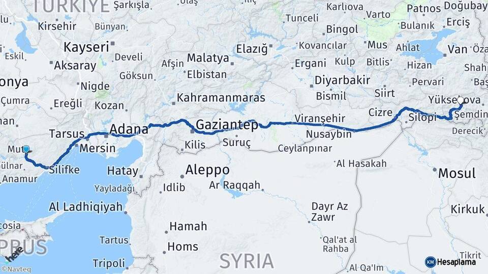Mersin Mut Hakkari Arası Kaç Km - Yol Haritası