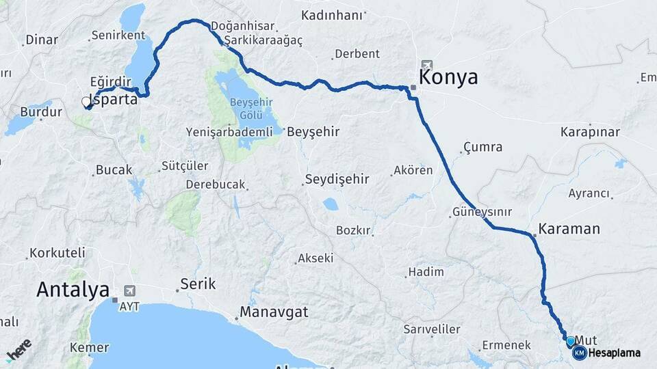 Mersin Mut Isparta Arası Kaç Km - Yol Haritası