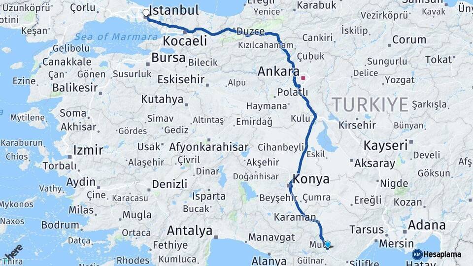 Mersin Mut İstanbul Arası Kaç Km - Yol Haritası