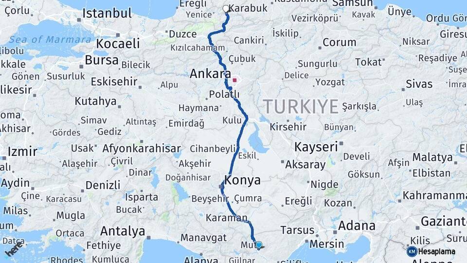 Mersin Mut Karabük Arası Kaç Km - Yol Haritası