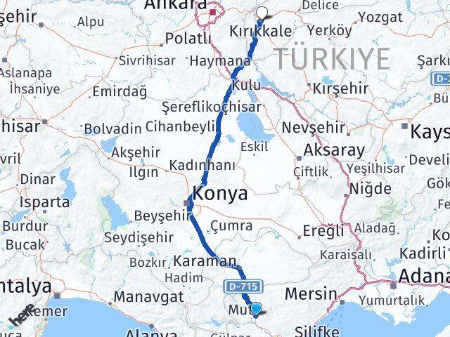 Mersin Mut Kırıkkale Arası Kaç Km - Yol Haritası