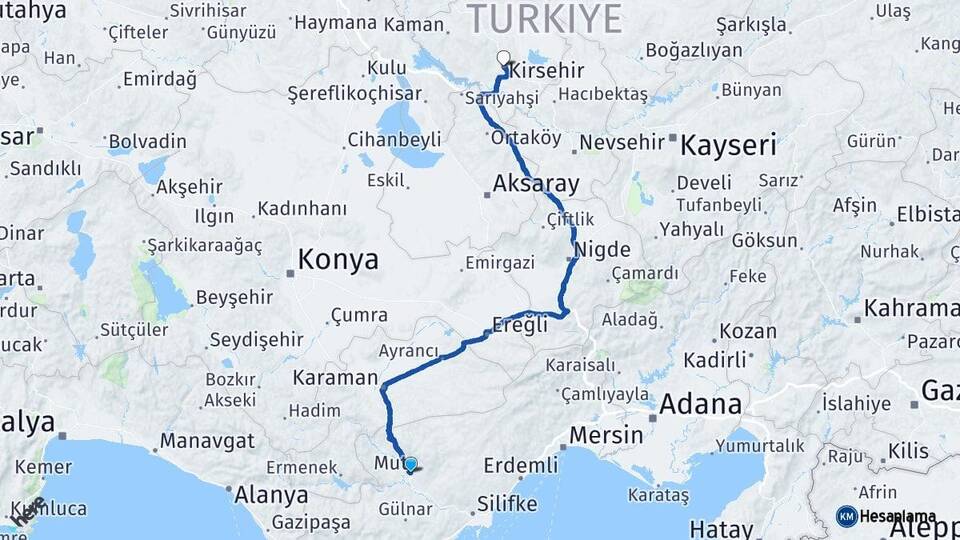 Mersin Mut Kırşehir Arası Kaç Km - Yol Haritası