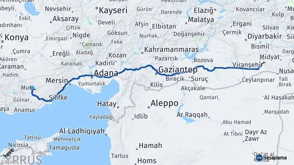 Mersin Mut Mardin Arası Kaç Km - Yol Haritası