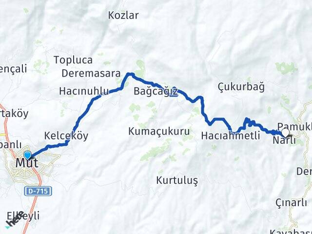 Mersin Mut Narlı Mut Arası Kaç Km - Yol Haritası