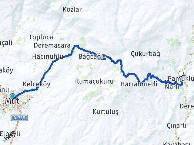 Mersin Mut Pamuklu Mut Arası Kaç Km - Yol Haritası