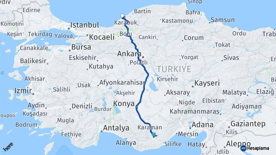 Mersin Mut Zonguldak Arası Kaç Km - Yol Haritası