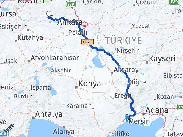 Mersin Nallıhan Ankara Arası Kaç Km - Yol Haritası