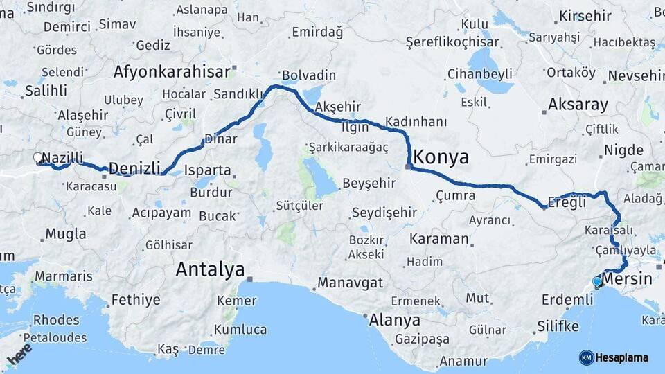 Mersin Nazilli Aydın Arası Kaç Km - Yol Haritası