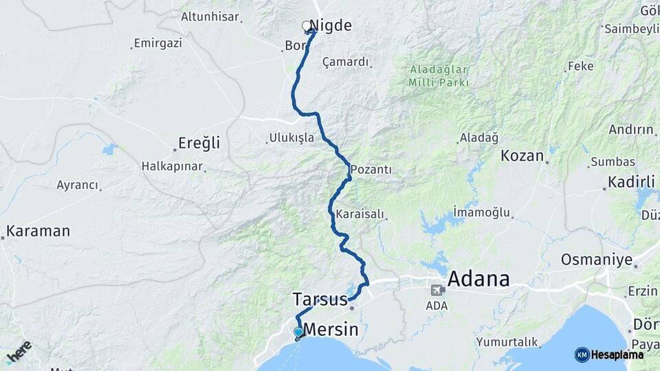 Mersin Niğde Arası Kaç Km - Yol Haritası