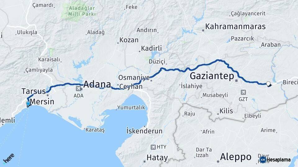 Mersin Nizip Gaziantep Arası Kaç Km - Yol Haritası