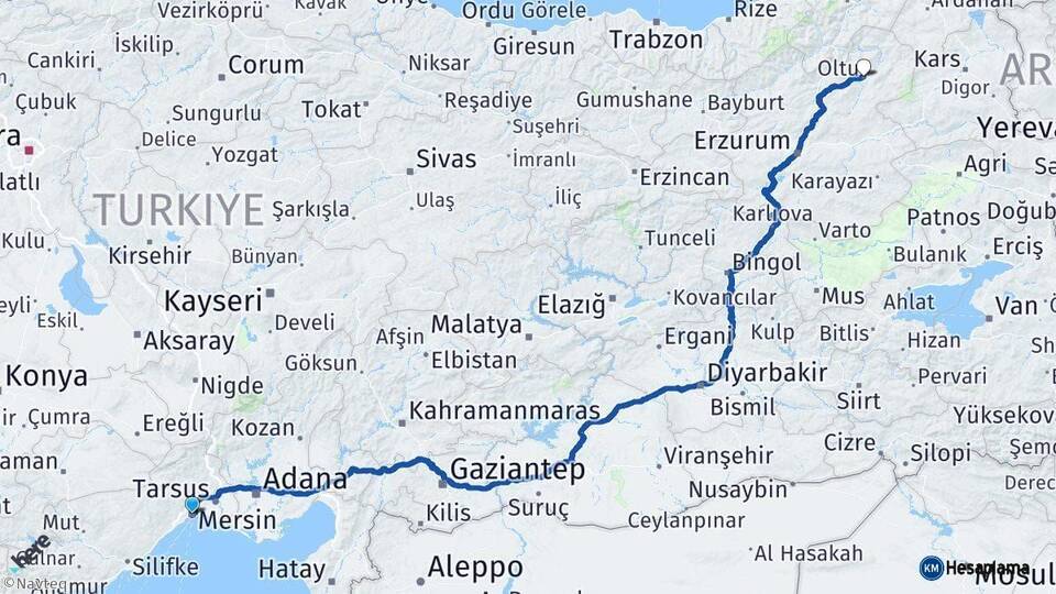 Mersin Oltu Erzurum Arası Kaç Km - Yol Haritası