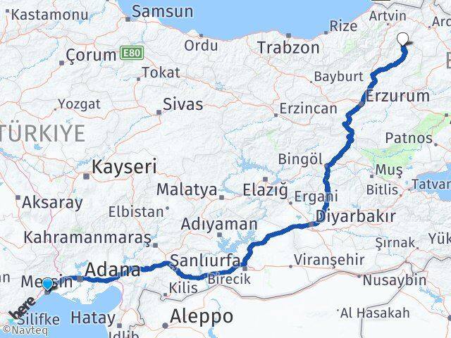 Mersin Olur Erzurum Arası Kaç Km - Yol Haritası