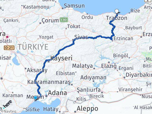 Mersin Ortahisar Trabzon Arası Kaç Km - Yol Haritası