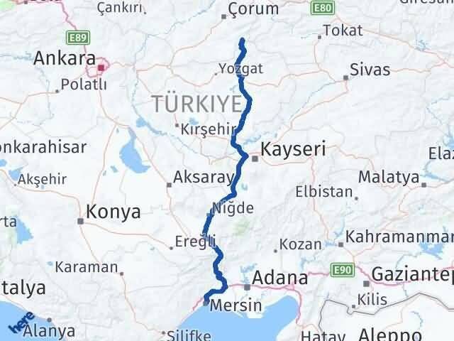 Mersin Ortaköy Çorum Arası Kaç Km - Yol Haritası