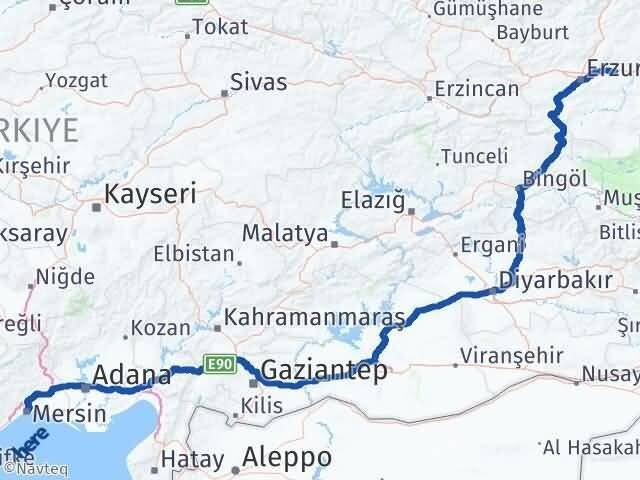 Mersin Pasinler Erzurum Arası Kaç Km - Yol Haritası