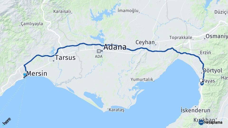 Mersin Payas Hatay Arası Kaç Km - Yol Haritası