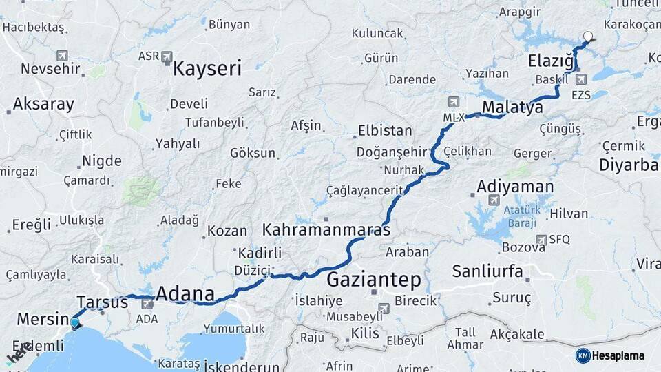 Mersin Pertek Tunceli Arası Kaç Km - Yol Haritası