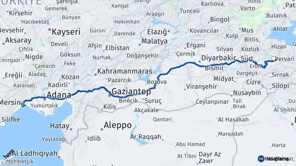 Mersin Pervari Siirt Arası Kaç Km - Yol Haritası