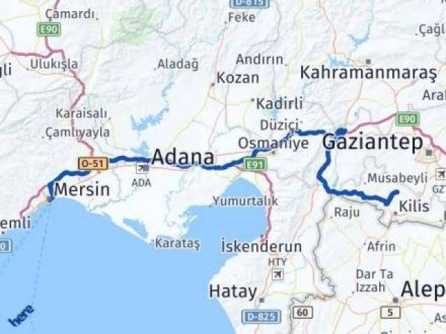 Mersin Polateli Kilis Arası Kaç Km - Yol Haritası