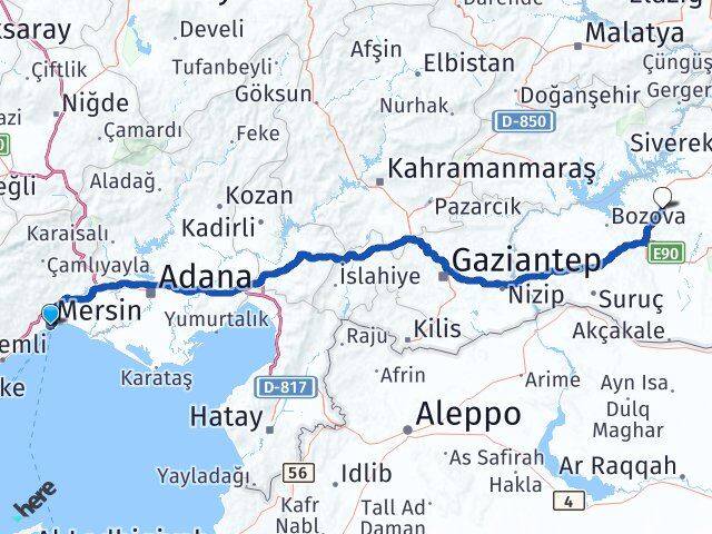 Mersin Ş.Urfa GAP Havalimanı Arası Kaç Km - Yol Haritası