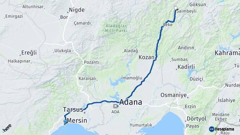 Mersin Saimbeyli Adana Arası Kaç Km - Yol Haritası