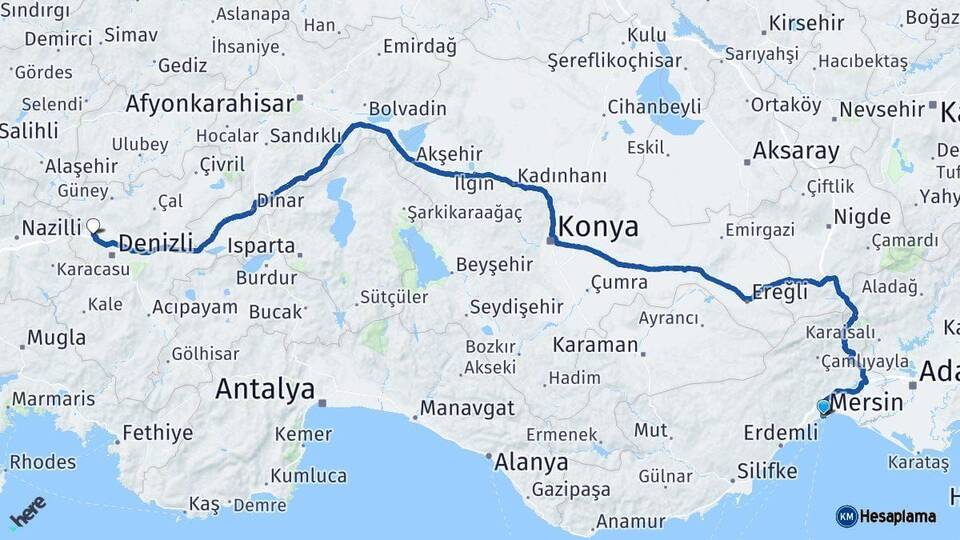 Mersin Sarayköy Denizli Arası Kaç Km - Yol Haritası