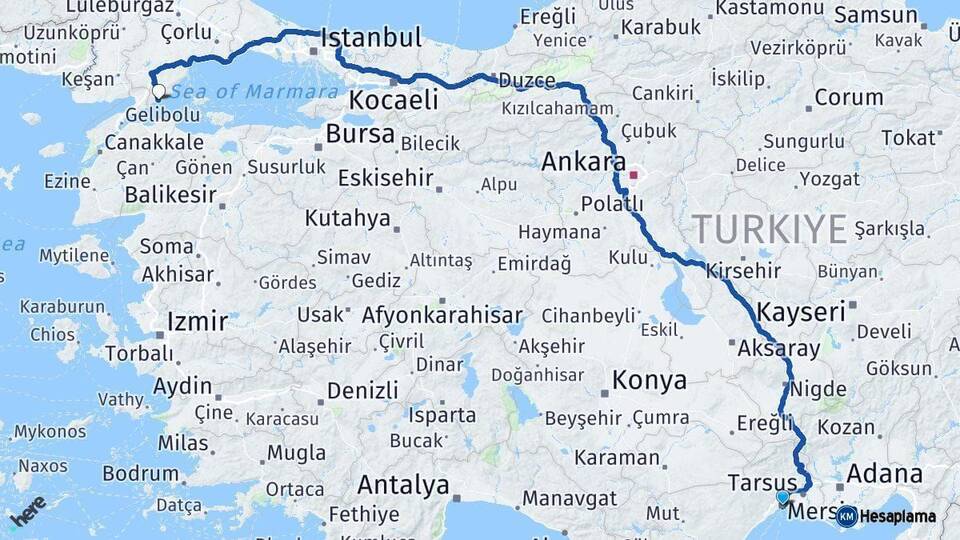 Mersin Şarköy Tekirdağ Arası Kaç Km - Yol Haritası