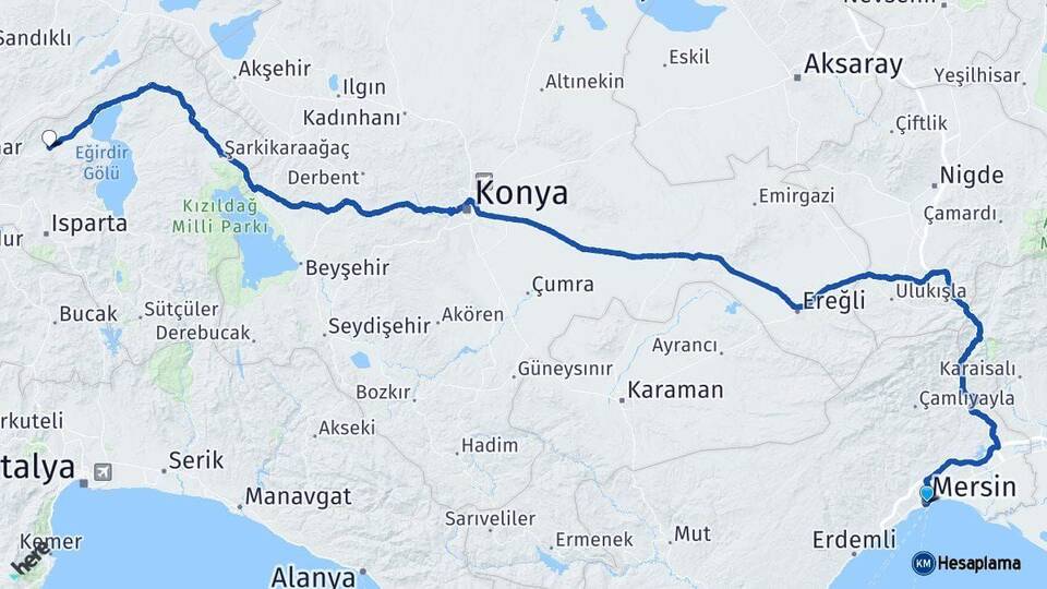 Mersin Senirkent Isparta Arası Kaç Km - Yol Haritası