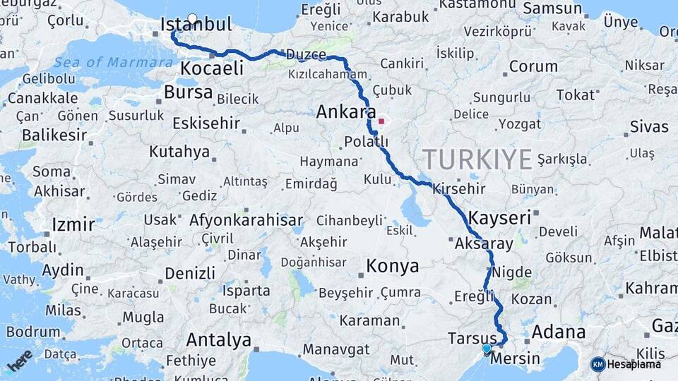 Mersin Şile İstanbul Arası Kaç Km - Yol Haritası