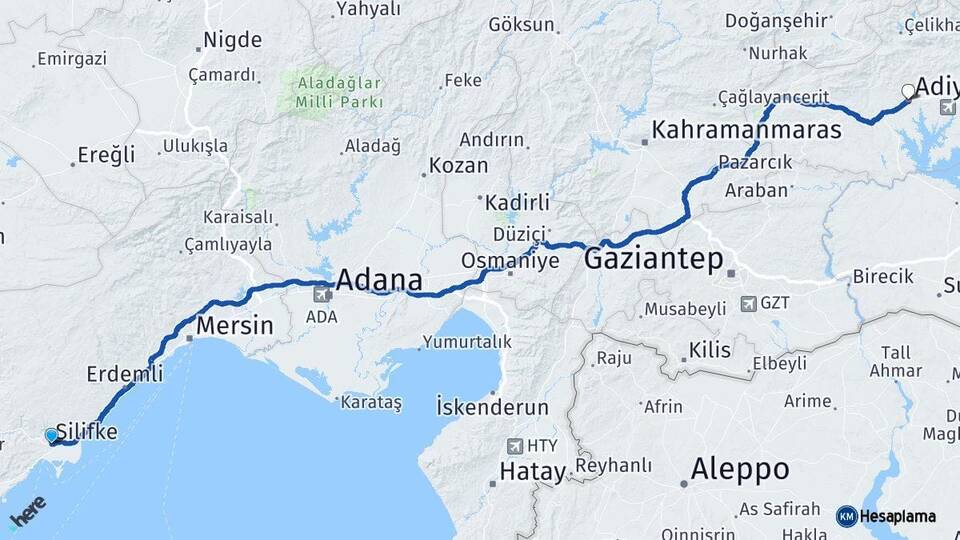 Mersin Silifke Adıyaman Arası Kaç Km - Yol Haritası