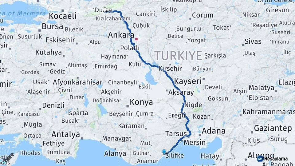 Mersin Silifke Bolu Arası Kaç Km - Yol Haritası