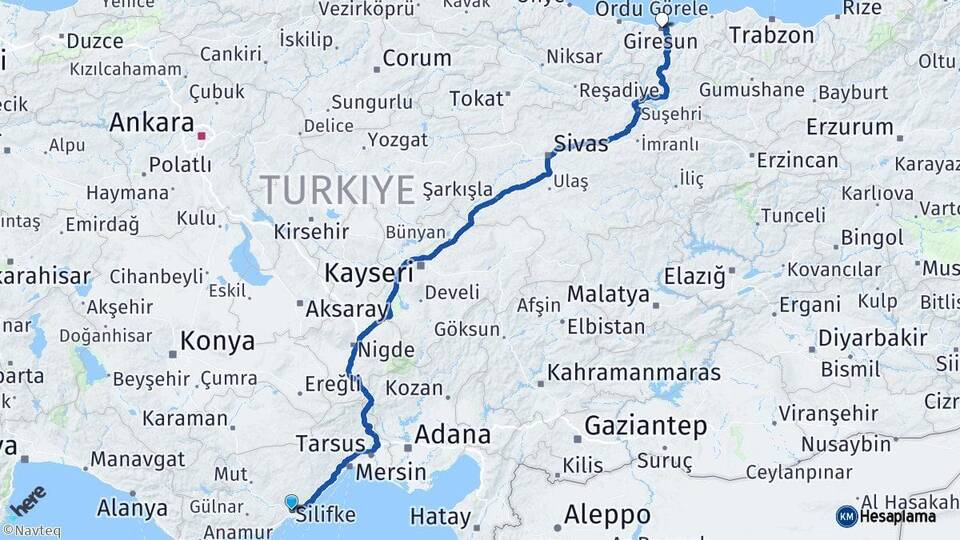 Mersin Silifke Giresun Arası Kaç Km - Yol Haritası