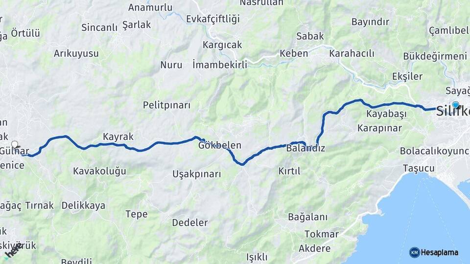 Mersin Silifke Gülnar Arası Kaç Km - Yol Haritası