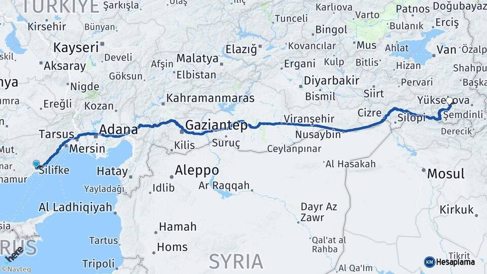 Mersin Silifke Hakkari Arası Kaç Km - Yol Haritası