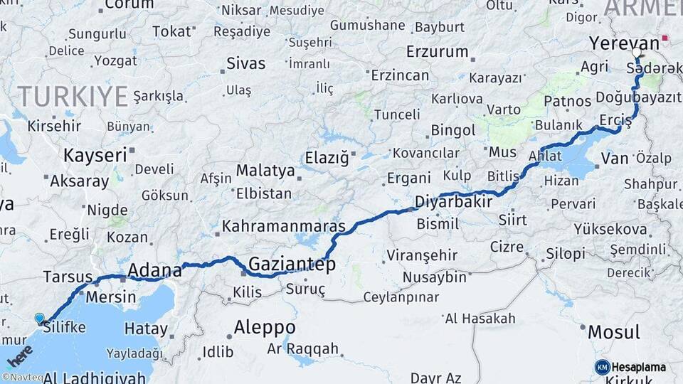 Mersin Silifke Iğdır Arası Kaç Km - Yol Haritası