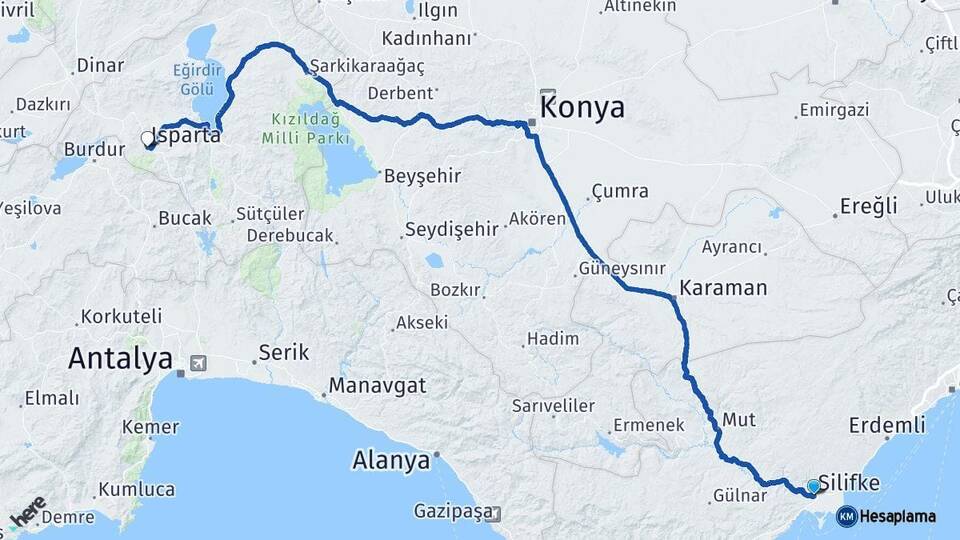 Mersin Silifke Isparta Arası Kaç Km - Yol Haritası