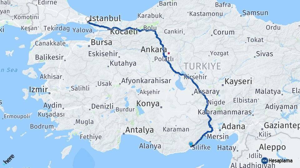 Mersin Silifke İstanbul Arası Kaç Km - Yol Haritası