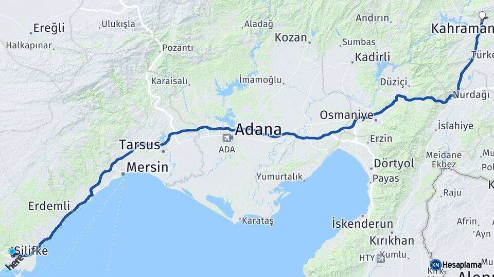 Mersin Silifke Kahramanmaraş Arası Kaç Km - Yol Haritası