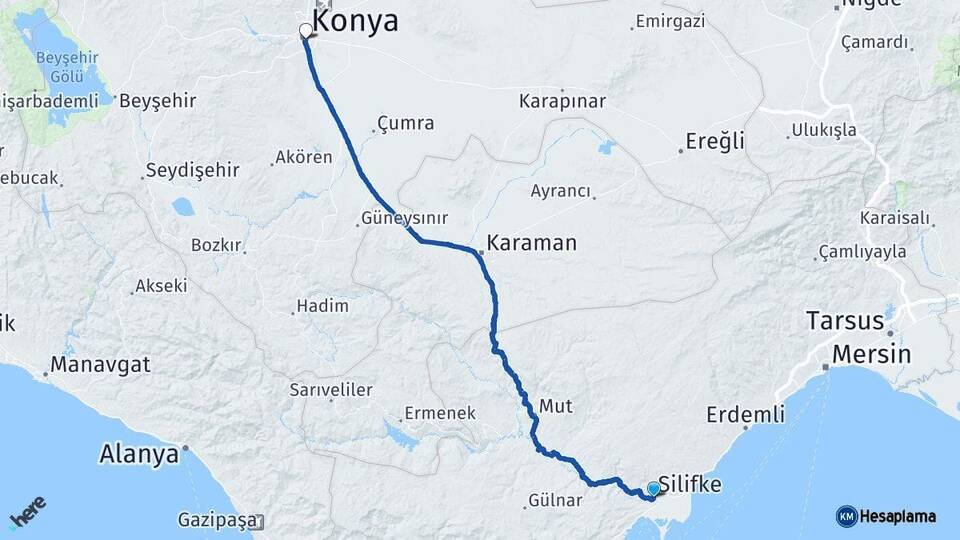 Mersin Silifke Konya Arası Kaç Km - Yol Haritası