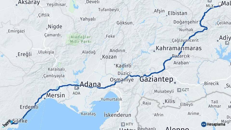 Mersin Silifke Malatya Arası Kaç Km - Yol Haritası