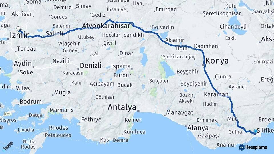 Mersin Silifke Manisa Arası Kaç Km - Yol Haritası