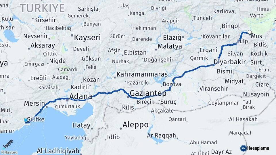 Mersin Silifke Muş Arası Kaç Km - Yol Haritası