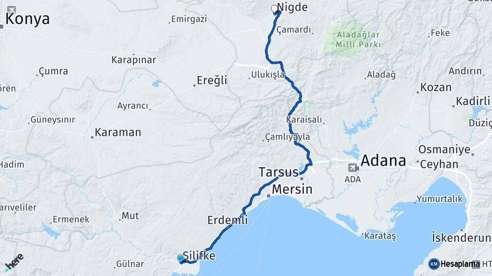 Mersin Silifke Niğde Arası Kaç Km - Yol Haritası