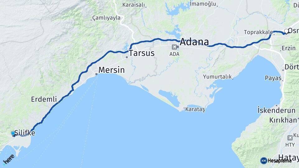 Mersin Silifke Osmaniye Arası Kaç Km - Yol Haritası