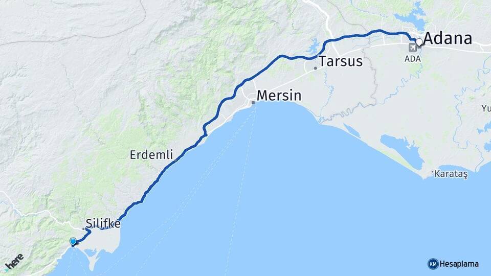 Mersin Silifke Taşucu Adana Arası Kaç Km - Yol Haritası