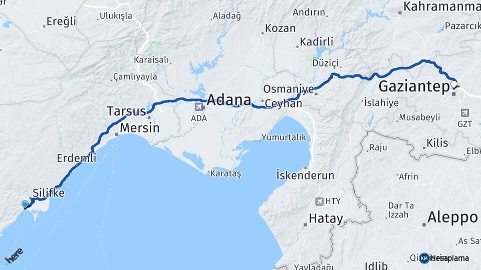 Mersin Silifke Taşucu Gaziantep Arası Kaç Km - Yol Haritası