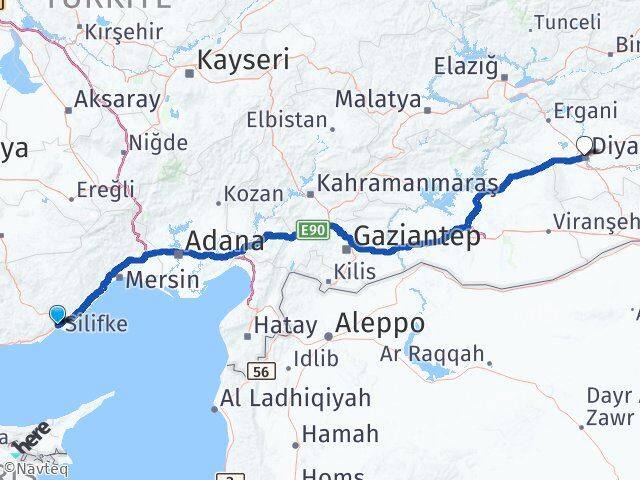Mersin Silifke Taşucu Kayapınar Diyarbakır Arası Kaç Km - Yol Haritası