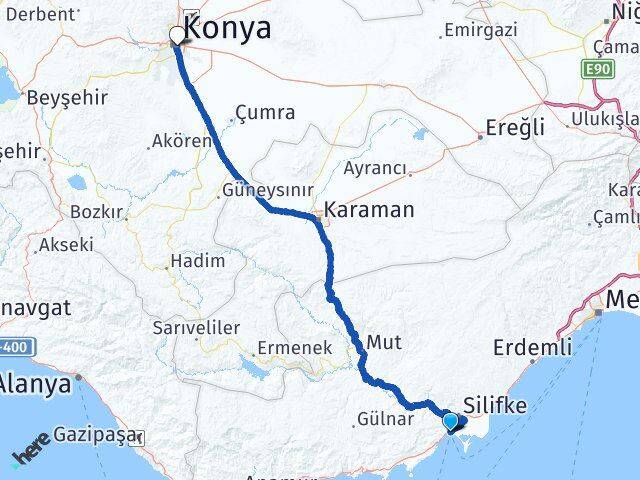 Mersin Silifke Taşucu Konya Arası Kaç Km - Yol Haritası