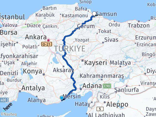 Mersin Silifke Taşucu Samsun Arası Kaç Km - Yol Haritası